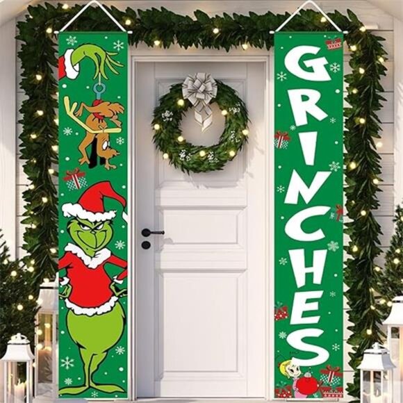 Grinches Christmas Banner, Xmas‎ Porch Door Sign for Indoor/Outdoor Decorations - Picture 8 of 8